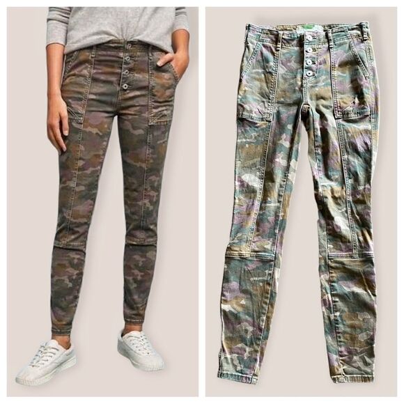 Anthropologie Camo Pants Skinny Jeans Streetwear Boho Button Fly 25 - Picture 4 of 12